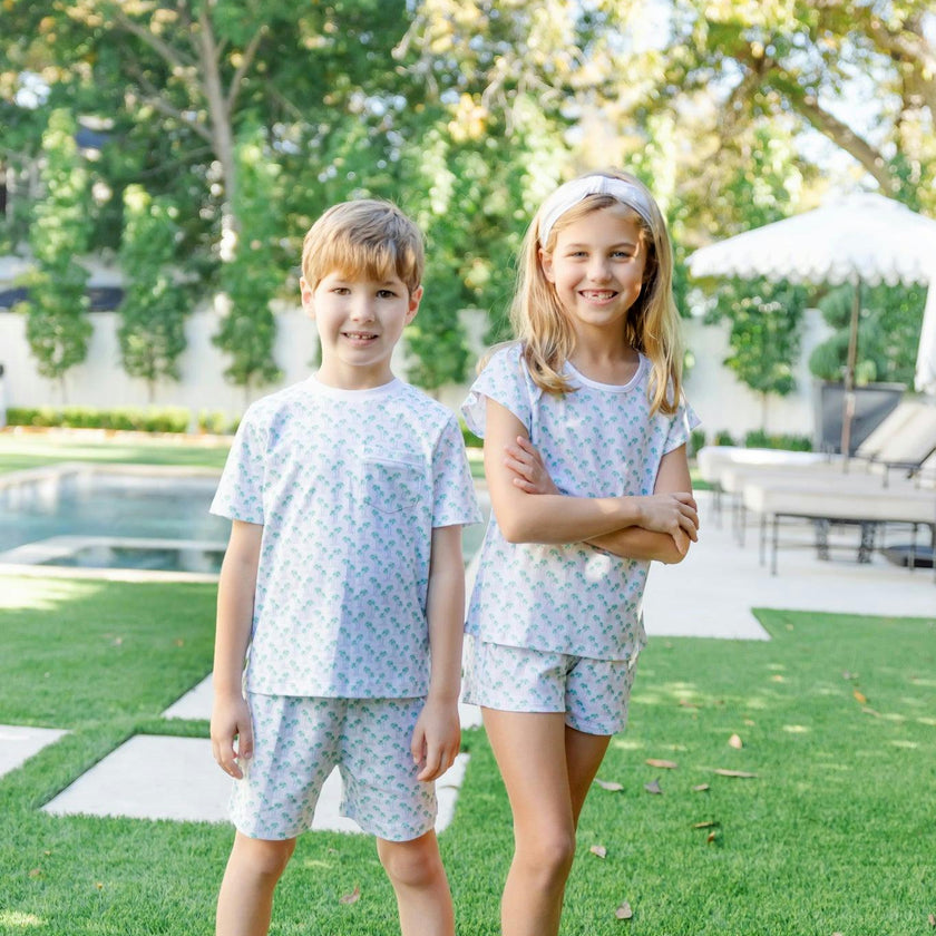 Charles Boys' Short Set - Palm Tree Isle Blue