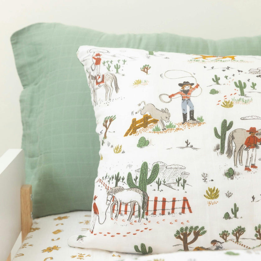 Cotton Muslin Pillowcase 2 Pack - Cowpoke