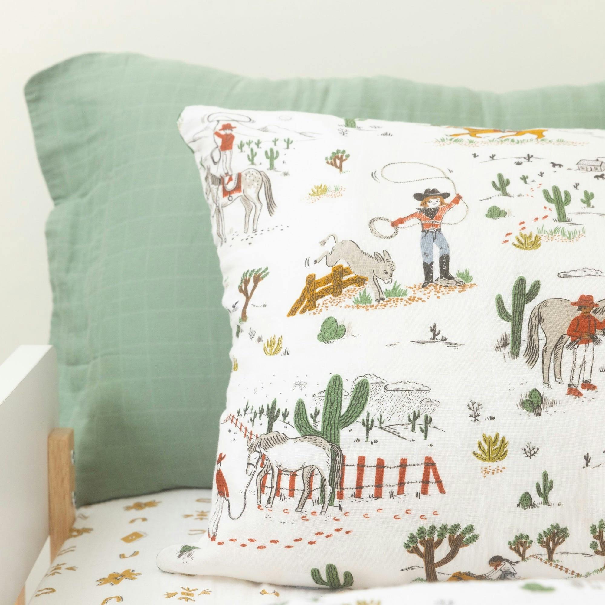 Cotton Muslin Pillowcase 2 Pack - Cowpoke