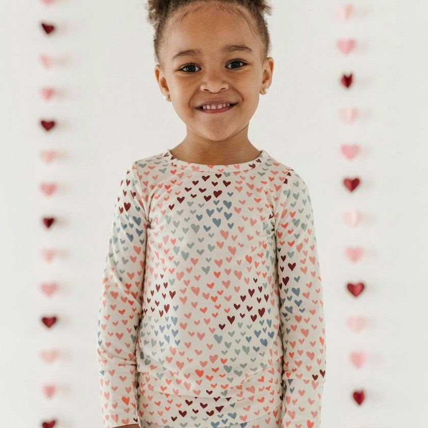 Girls Long Sleeve Lounge Set in Rainbow Hearts