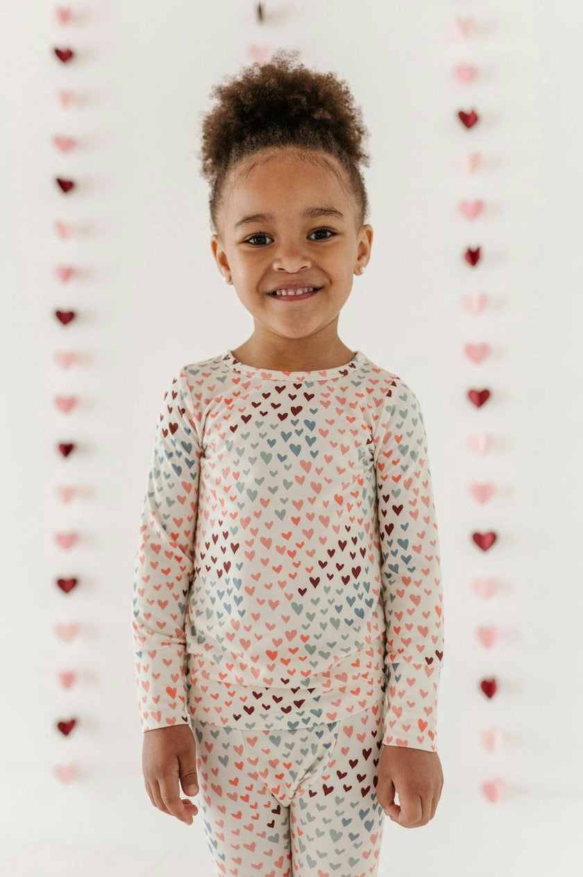 Girls Long Sleeve Lounge Set in Rainbow Hearts