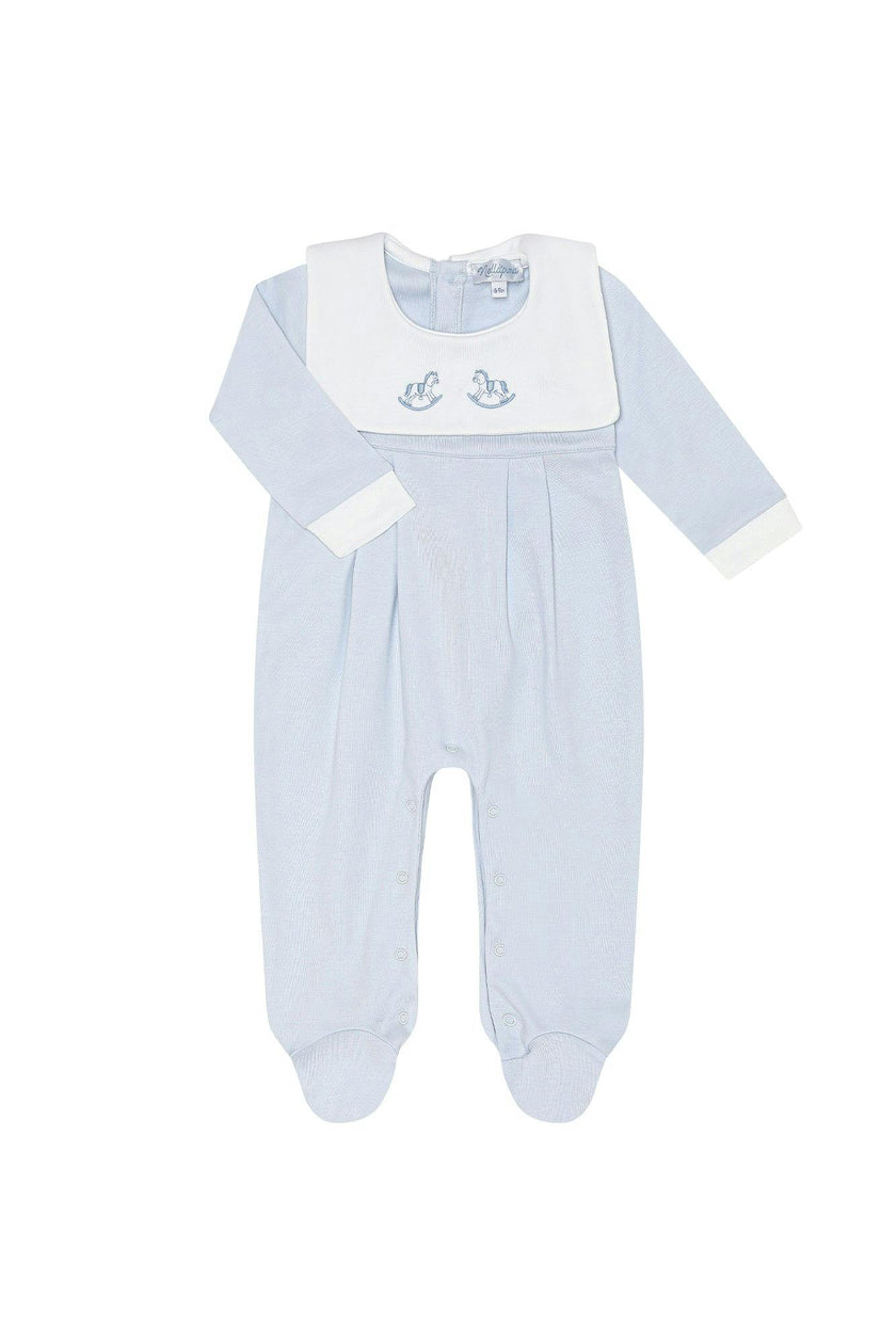 Blue Rocking Horse Embroidered Footie