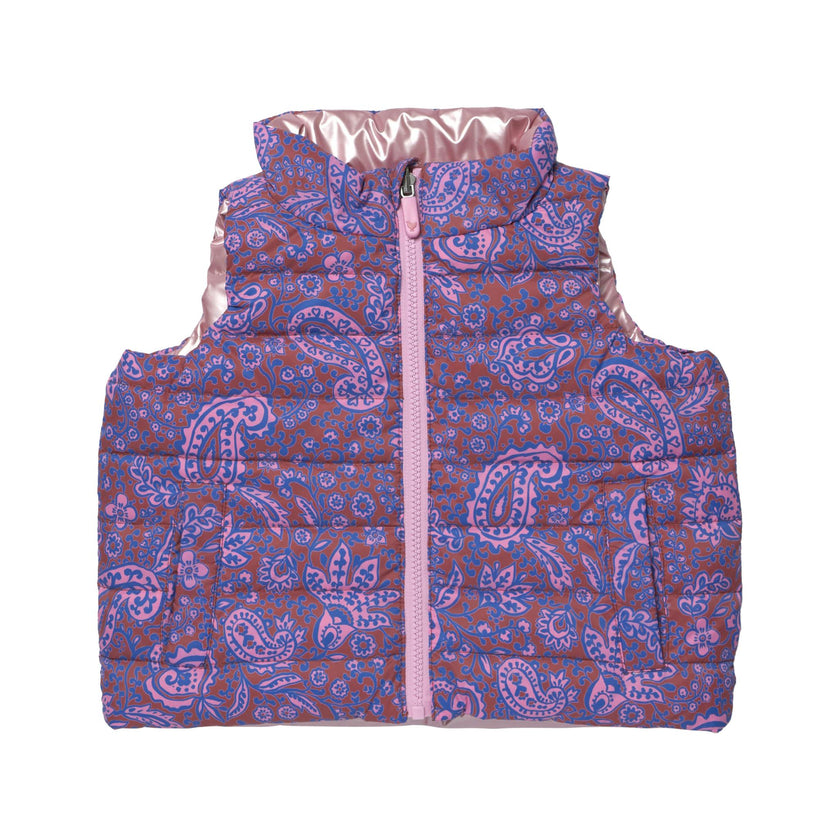 Girls Reversible Riley Vest - Purple Paisley Vines