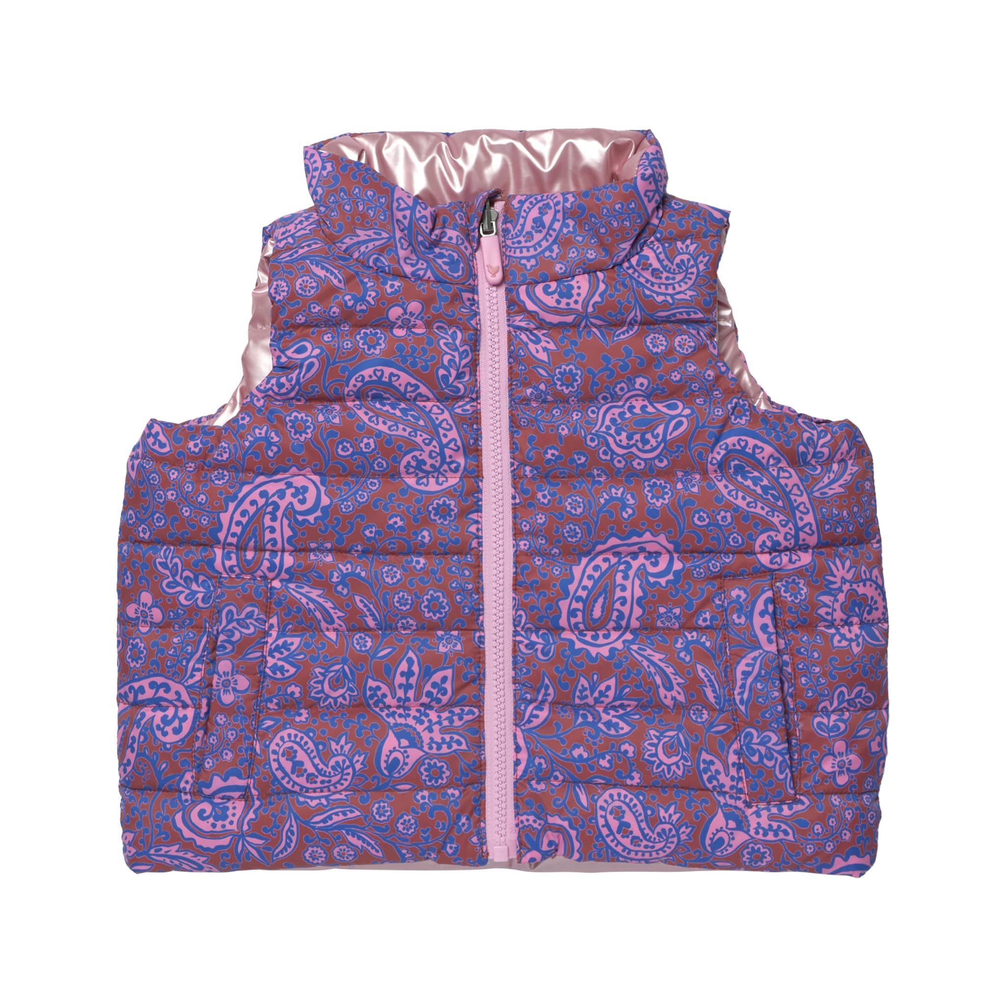 Girls Reversible Riley Vest - Purple Paisley Vines