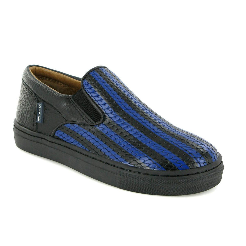 Leather Slip On Sneakers, Black & Blue