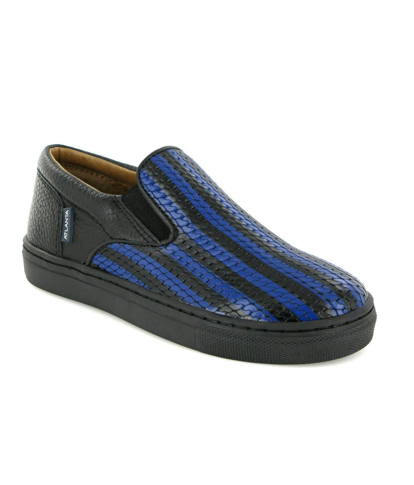 Leather Slip On Sneakers, Black & Blue