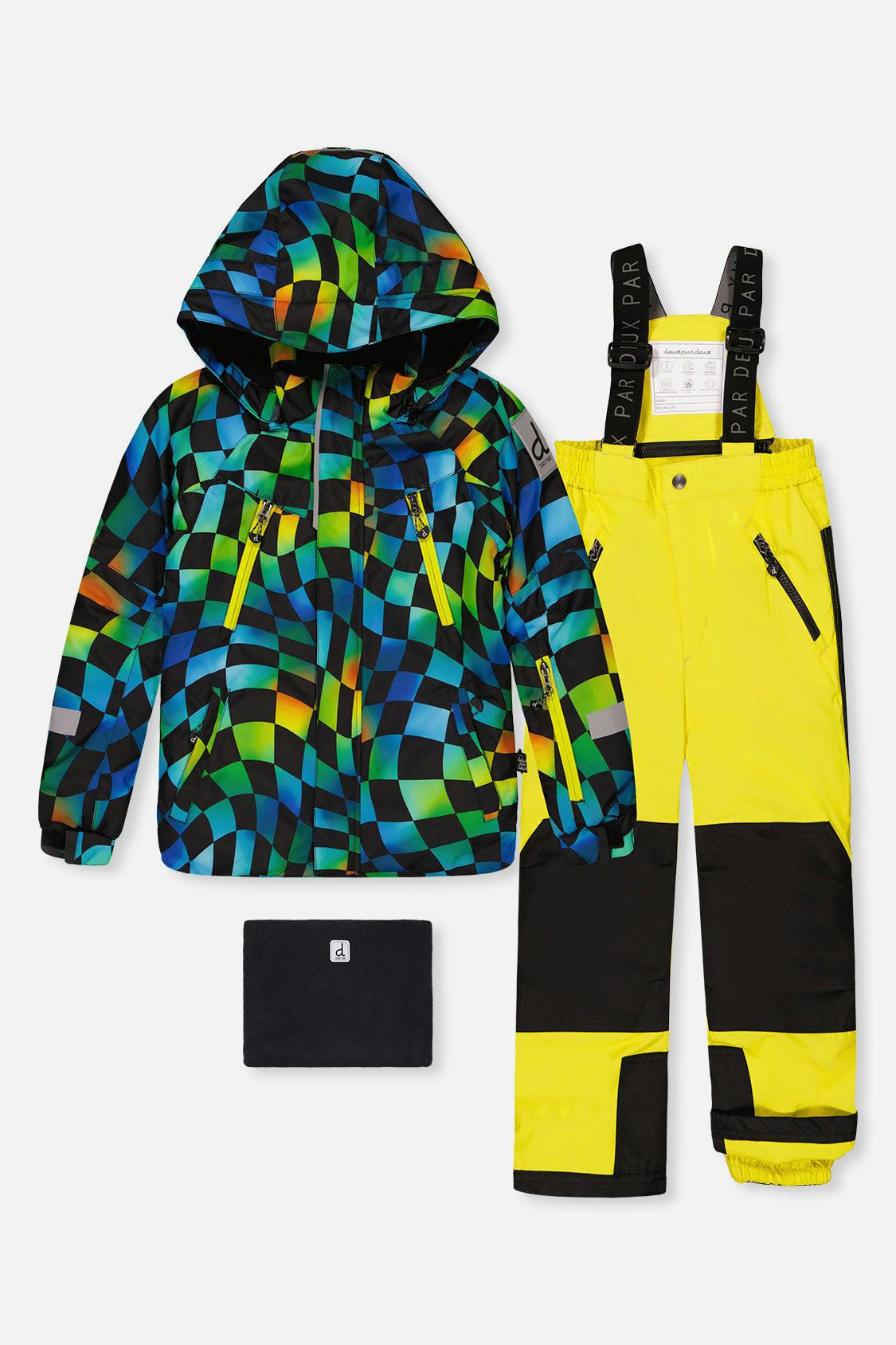Two Piece Play Snowsuit Green Yellow And Blue Checkerboard With Yellow Pants