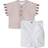Boys Terracotta Shorts Set, Stripes