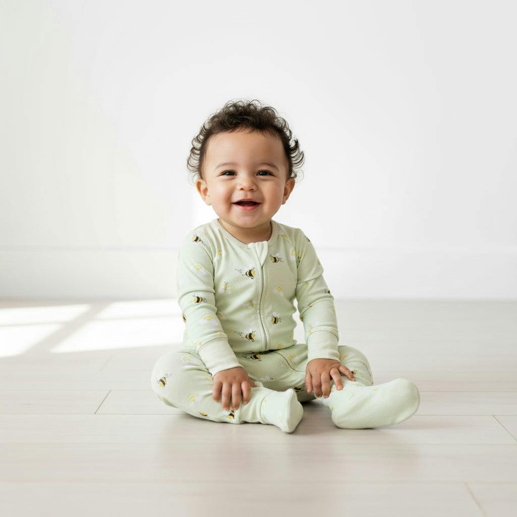 Zippered Romper in Bee Happy