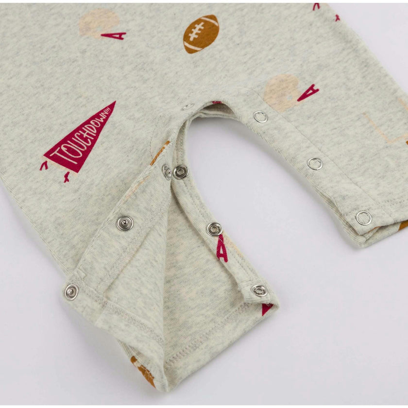 Football Print One Button Romper Baby Rib
