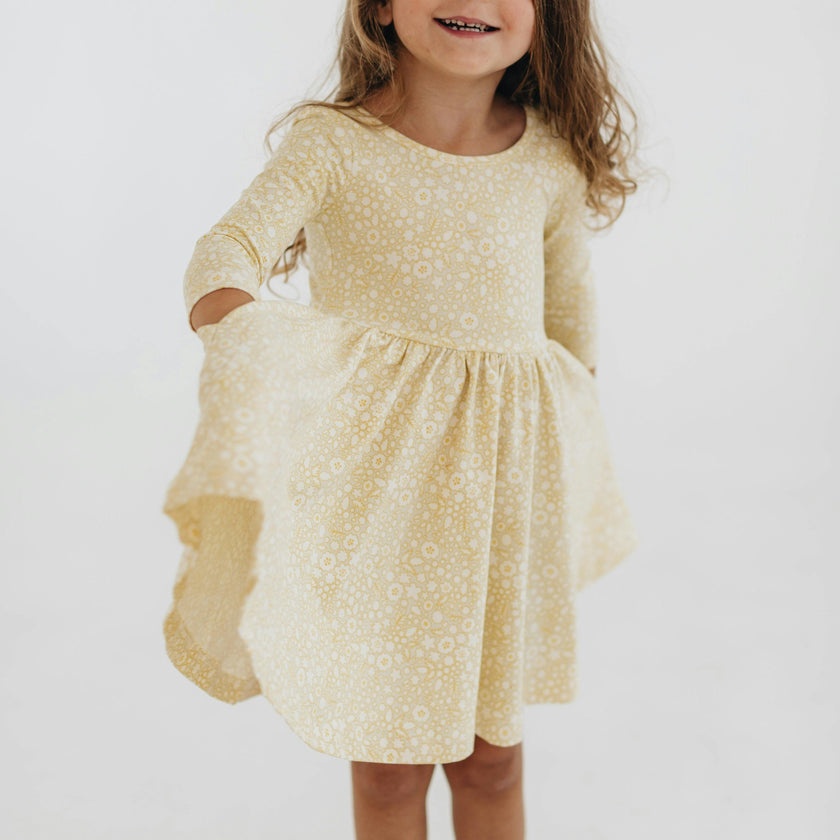3/4 Sleeve Twirl Dress in Buttercup