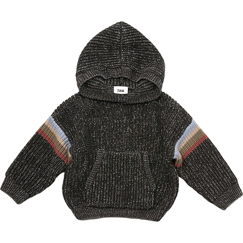 Chunky Ribbed Knit Long Sleeve Front Pocket Boxy Fit Hooded Sweater