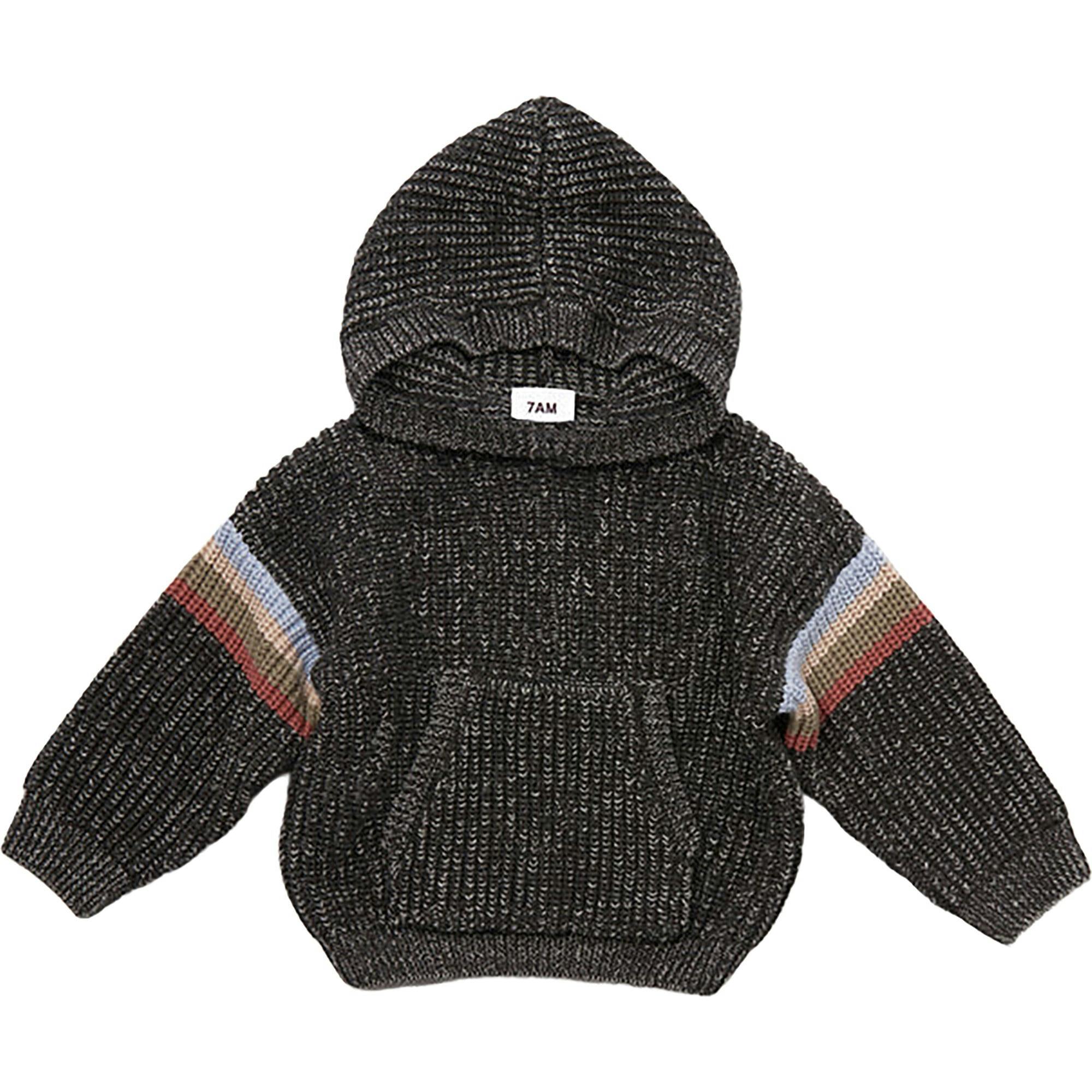 Chunky Ribbed Knit Long Sleeve Front Pocket Boxy Fit Hooded Sweater