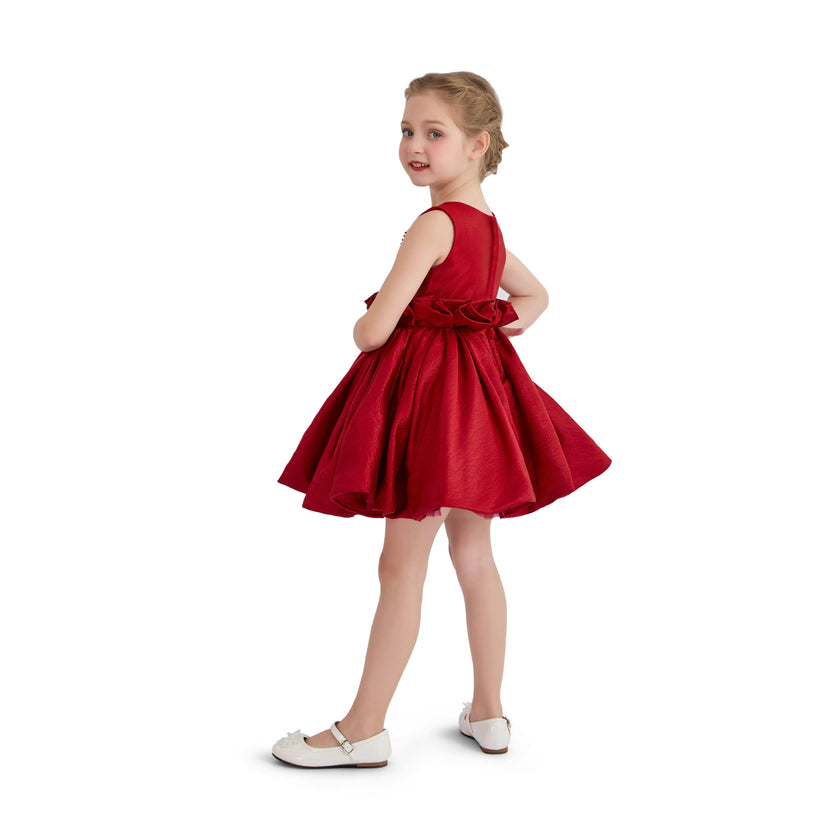 Red Luminara Ruffle Waist Formal Dress