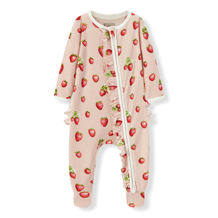 Strawberry Organic Cotton Ruffle Footed Romper