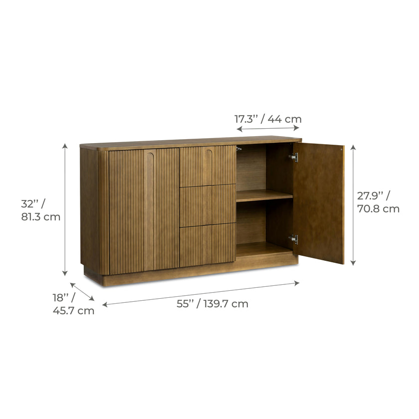Potomac 3 Drawer 2 Doors Wood Sideboard with Adjustable Shelf Storage Cabinet