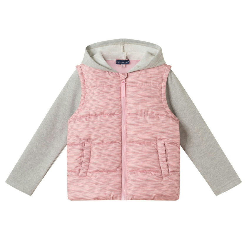 Hooded Puffer Vest Jacket | Pink Heather