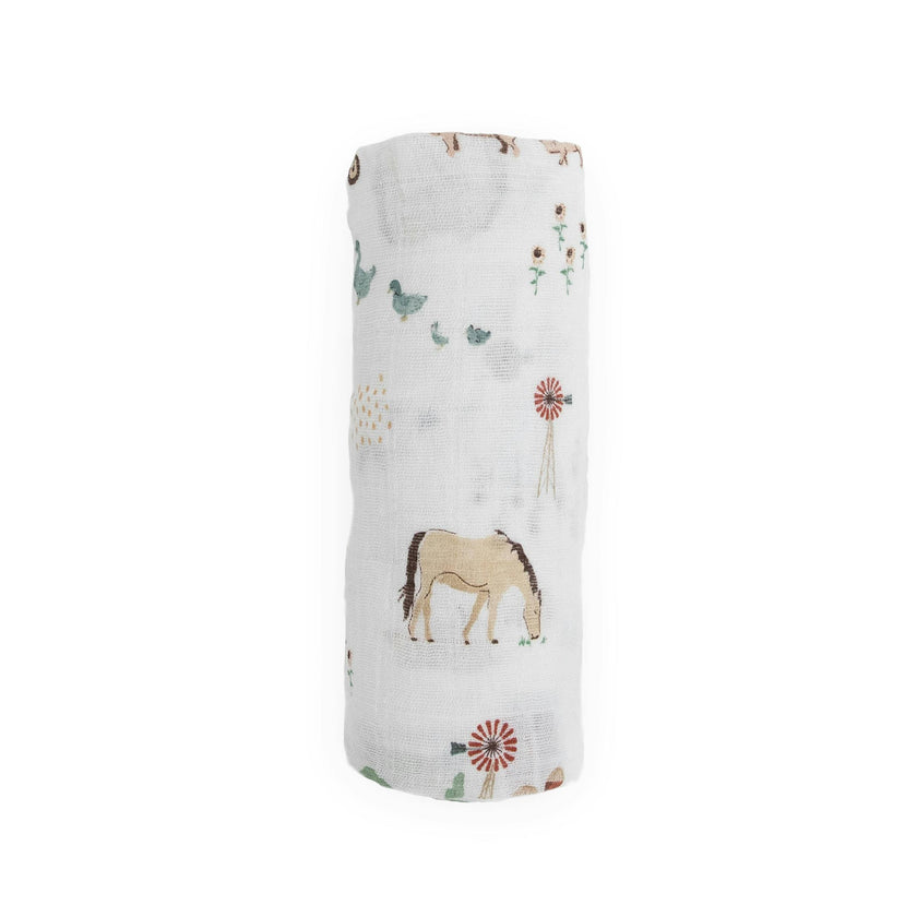 Cotton Muslin Swaddle Blanket - Farmyard