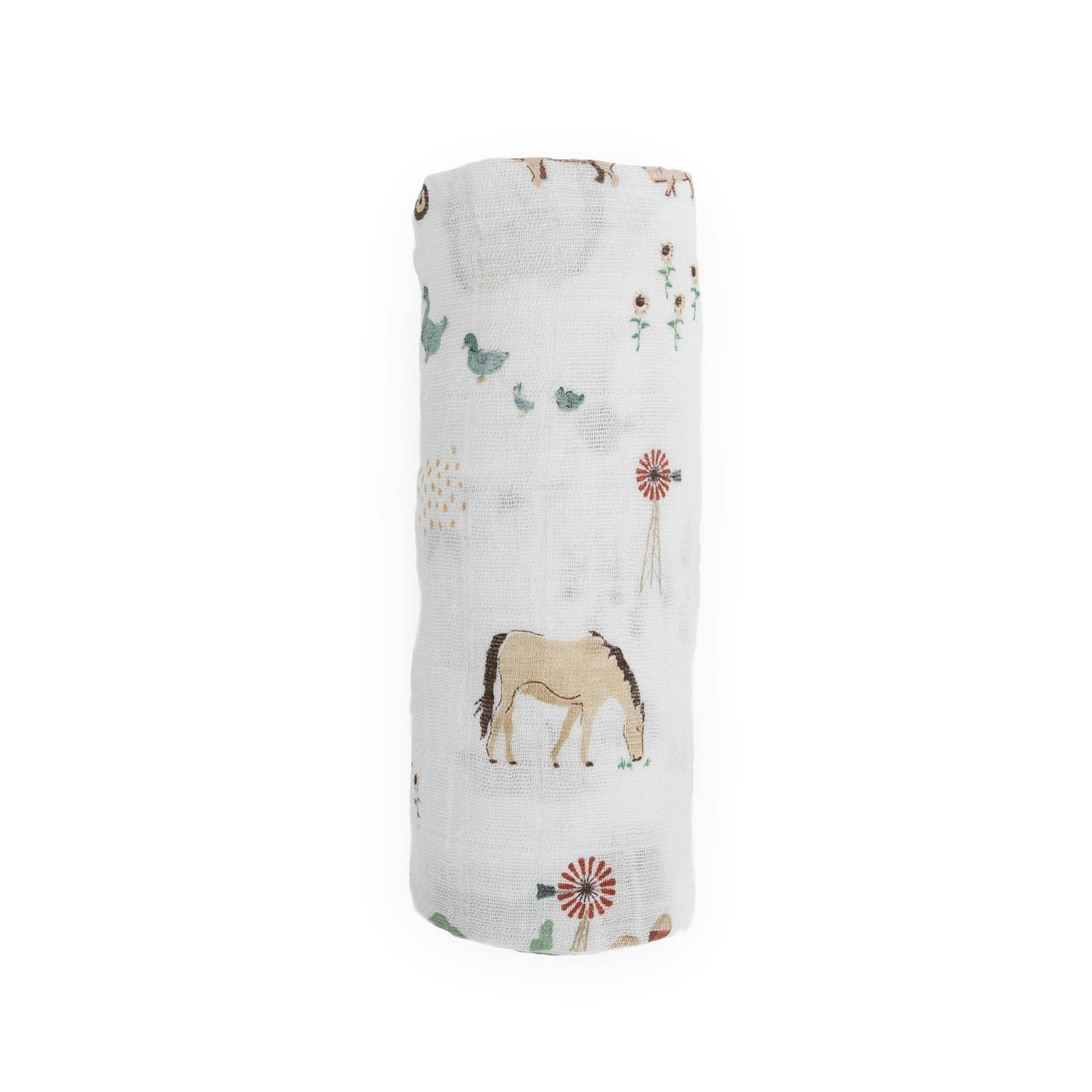 Cotton Muslin Swaddle Blanket - Farmyard
