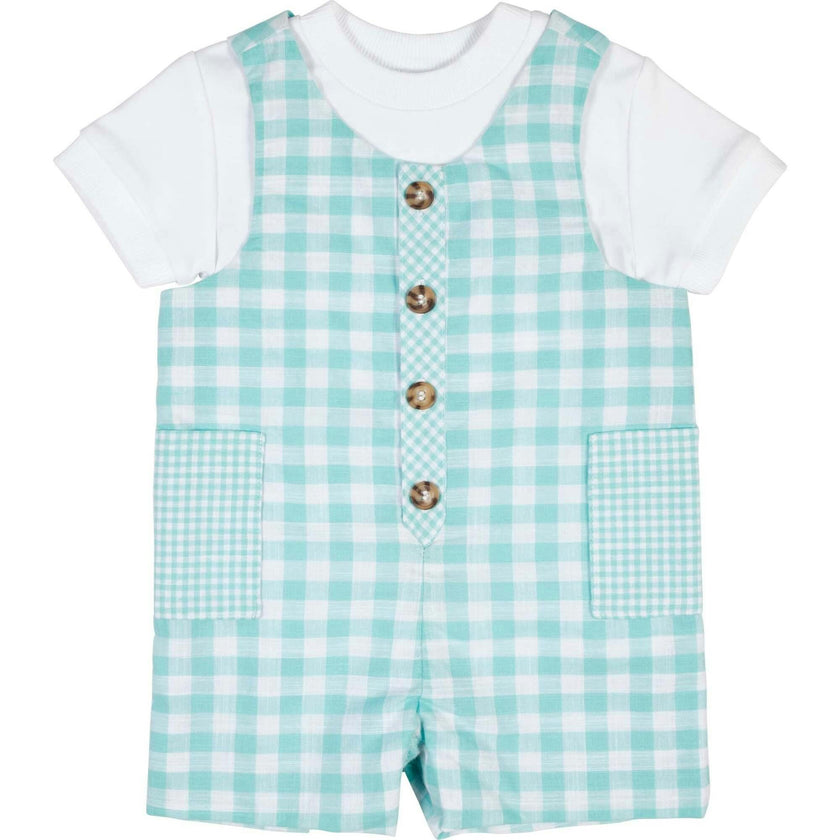 Gingham Linen-Look Shortall