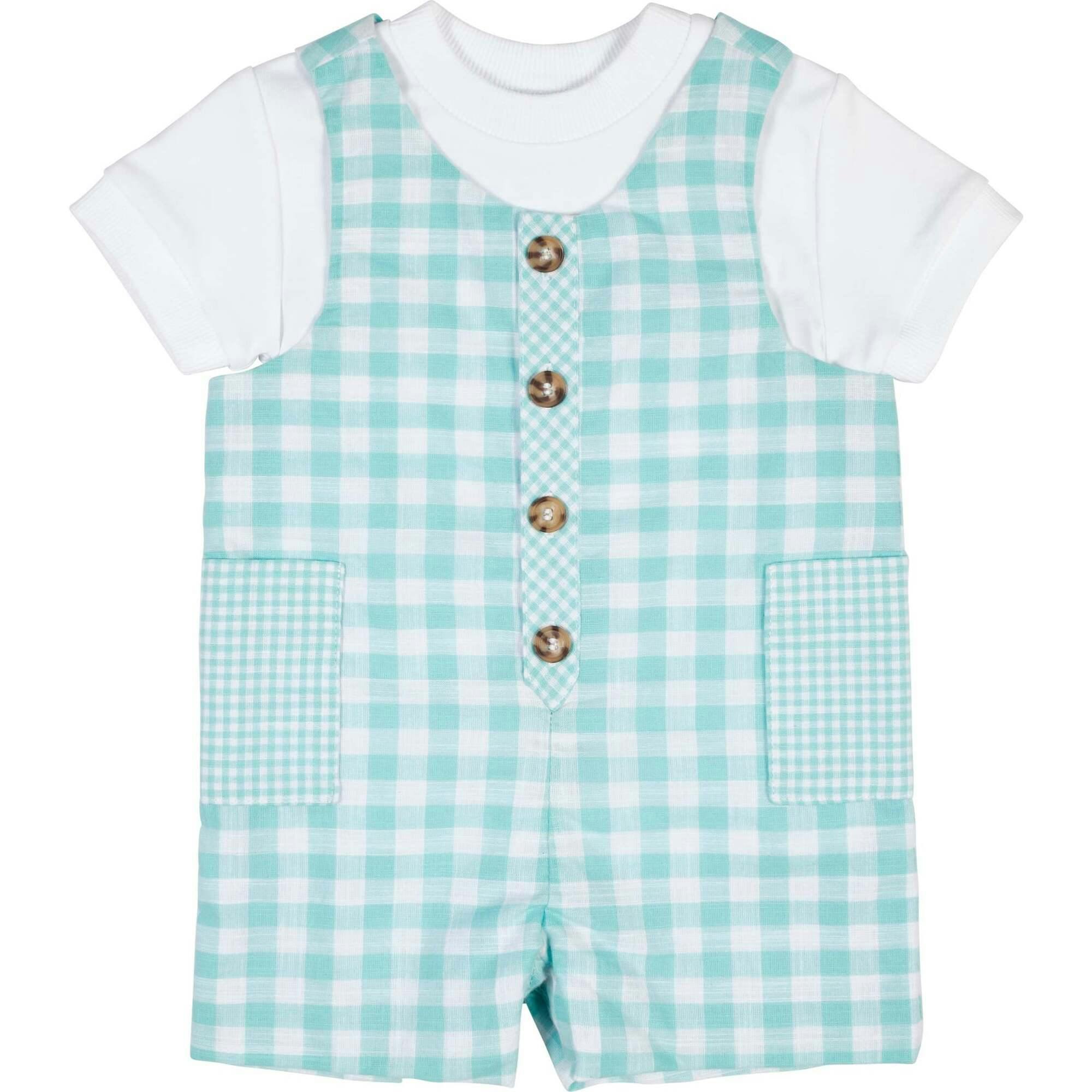 Gingham Linen-Look Shortall