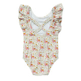 Baby Girl Ruffle Sleeve Cross Back Swimsuit in Llamas