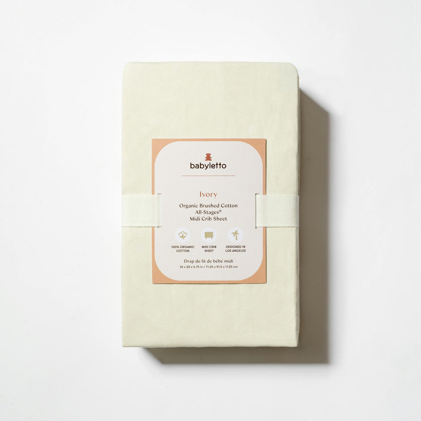 All-Stages Midi Crib Sheet in GOTS Certified Organic Brushed Cotton in Ivory