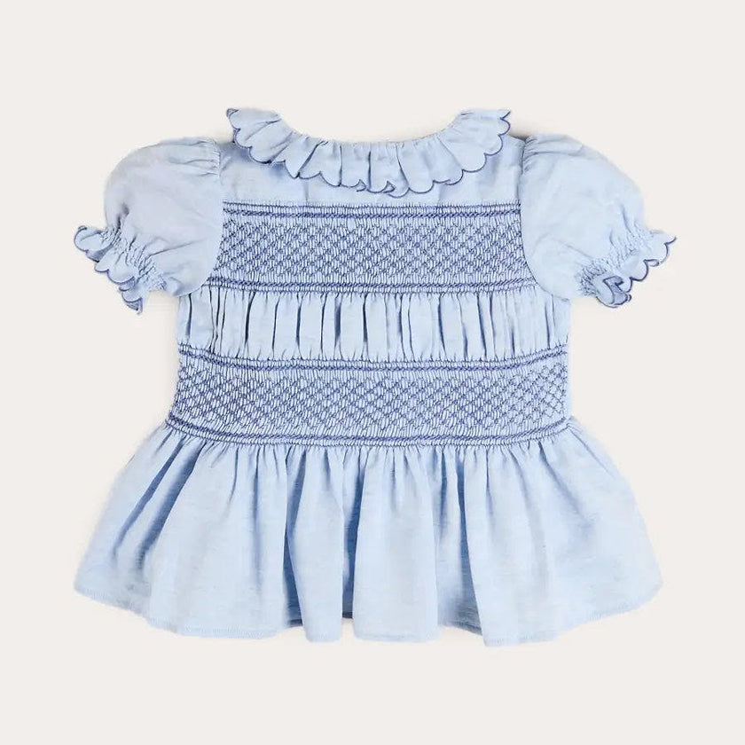 Smocked Peplum Scallop Collar Blouse in Blue (2-12yrs)