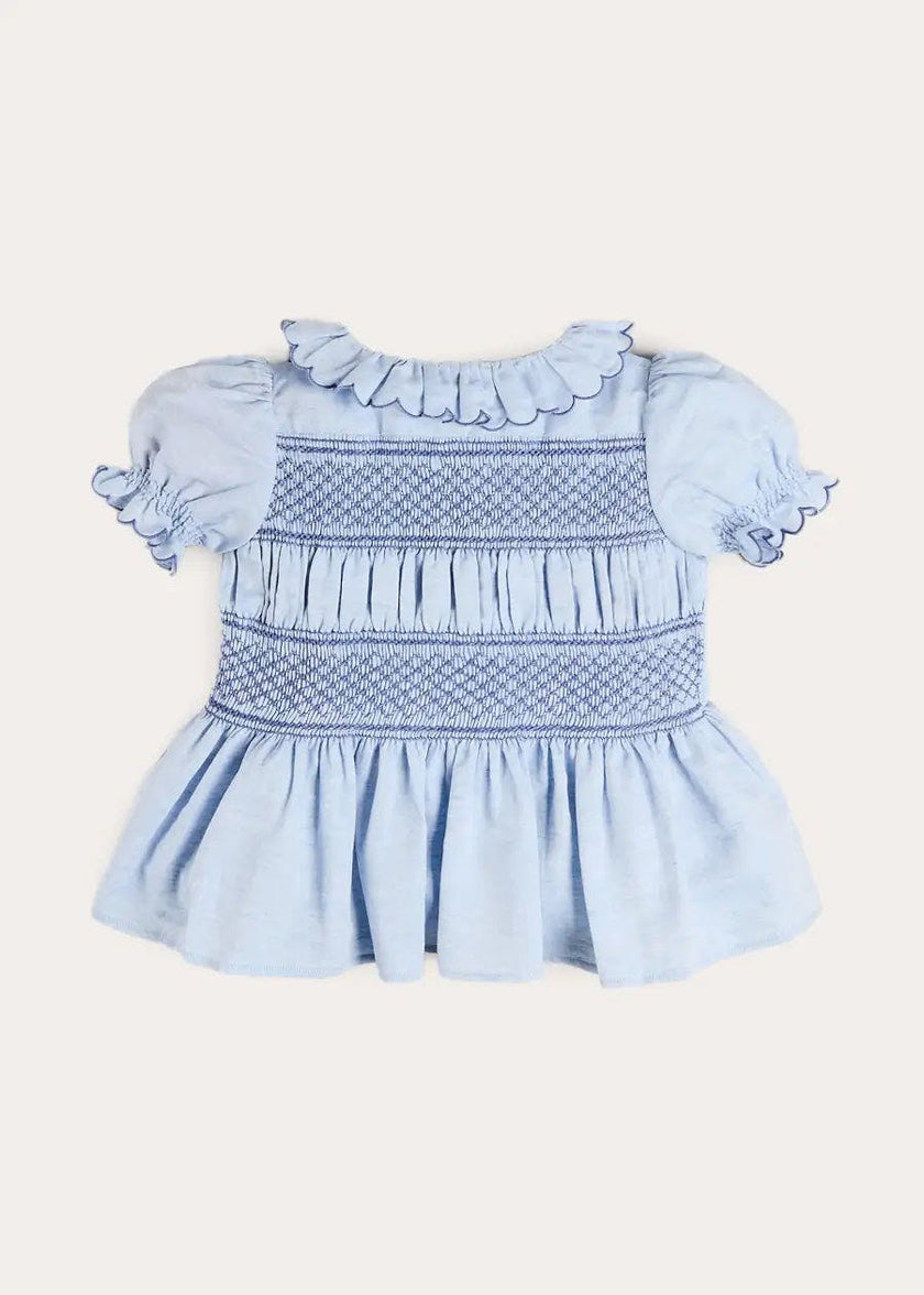 Smocked Peplum Scallop Collar Blouse in Blue (2-12yrs)