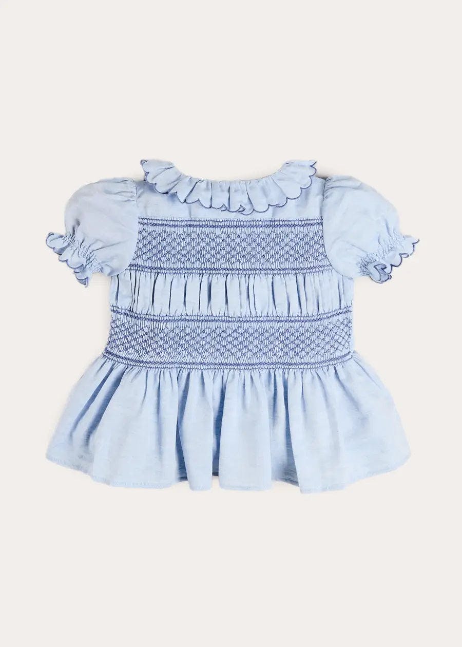 Smocked Peplum Scallop Collar Blouse in Blue (2-12yrs)