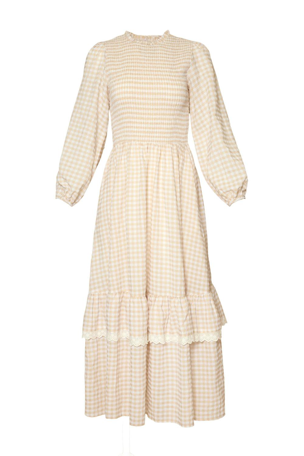 Presley Dress in Cream Gingham