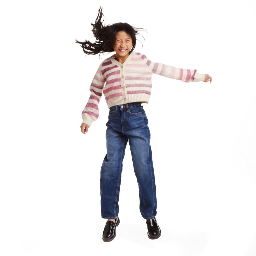 Kids Oatmeal/Purple Ombre Stripe Cardigan