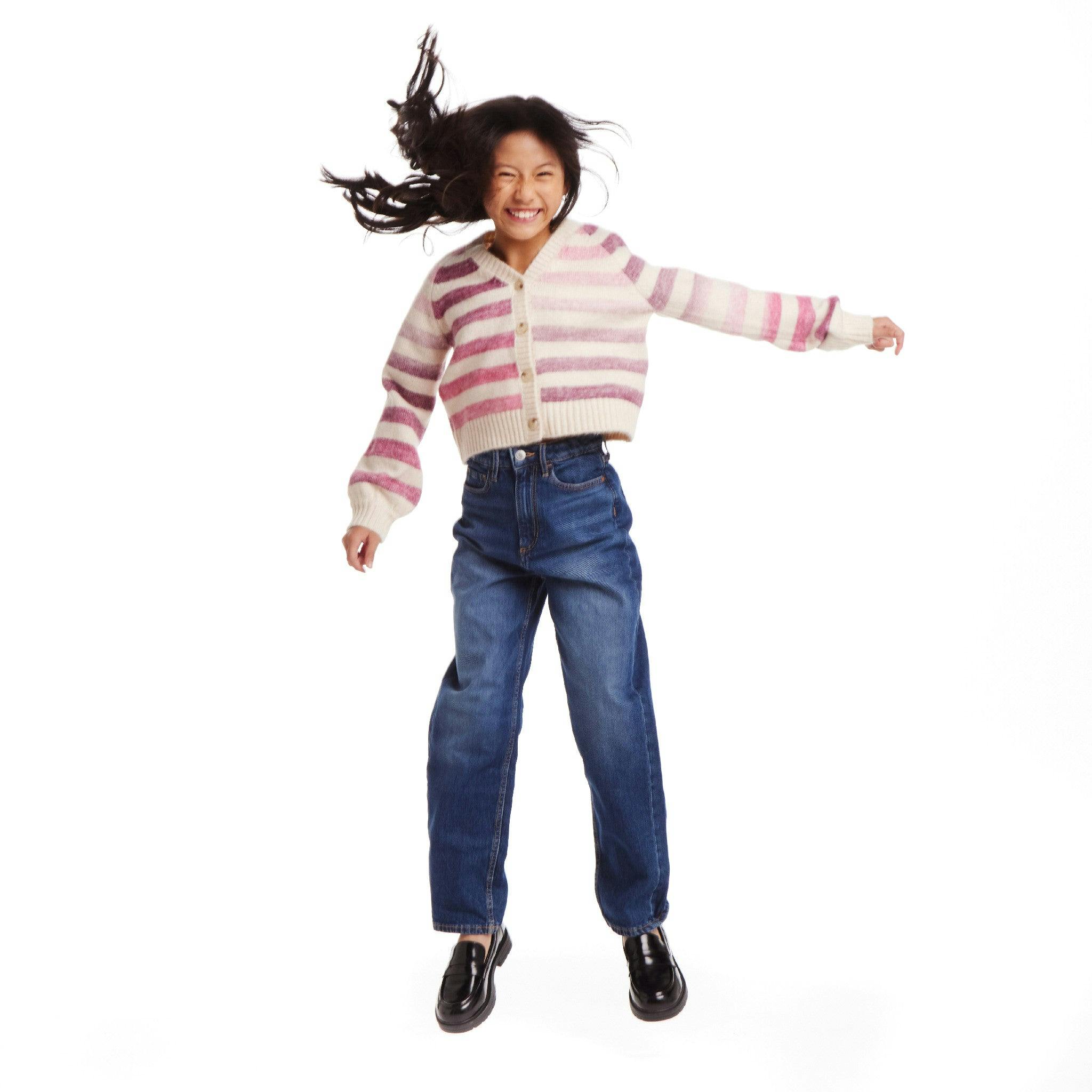 Kids Oatmeal/Purple Ombre Stripe Cardigan