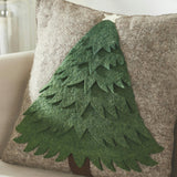 Handmade Christmas Pillow Hand Felted Wool - Green Tree Gray - 20" Arcadia Home
