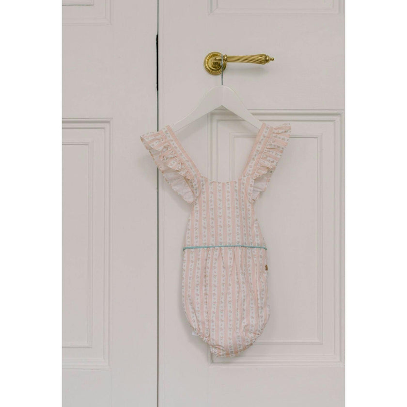 Pink Floral Stripe Ronita Baby Girl Romper Dungarees