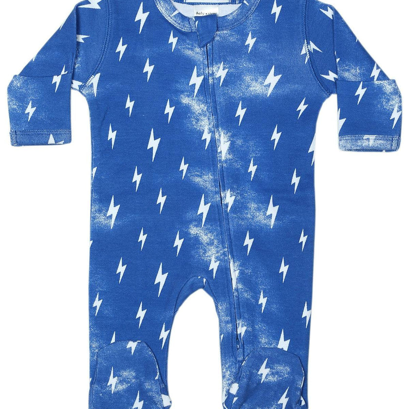 Baby Zipper Footie - Denim Bolts