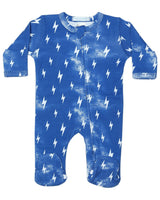 Baby Zipper Footie - Denim Bolts