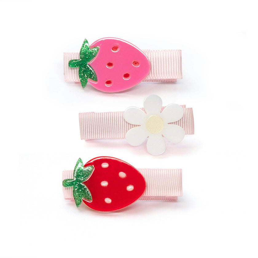 Little Strawberry Daisy Pink and Red Hair Clips -SPR