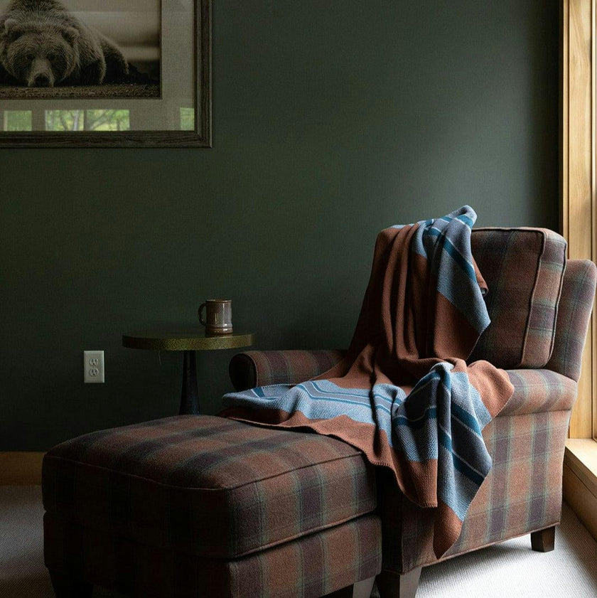 Cotton Sustainable Knit Throw Blanket | Lodge Stripe