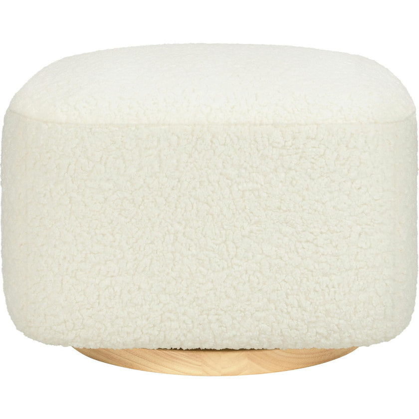 Kiwi Gliding Ottoman in Cream Shearling with Light Wood Base