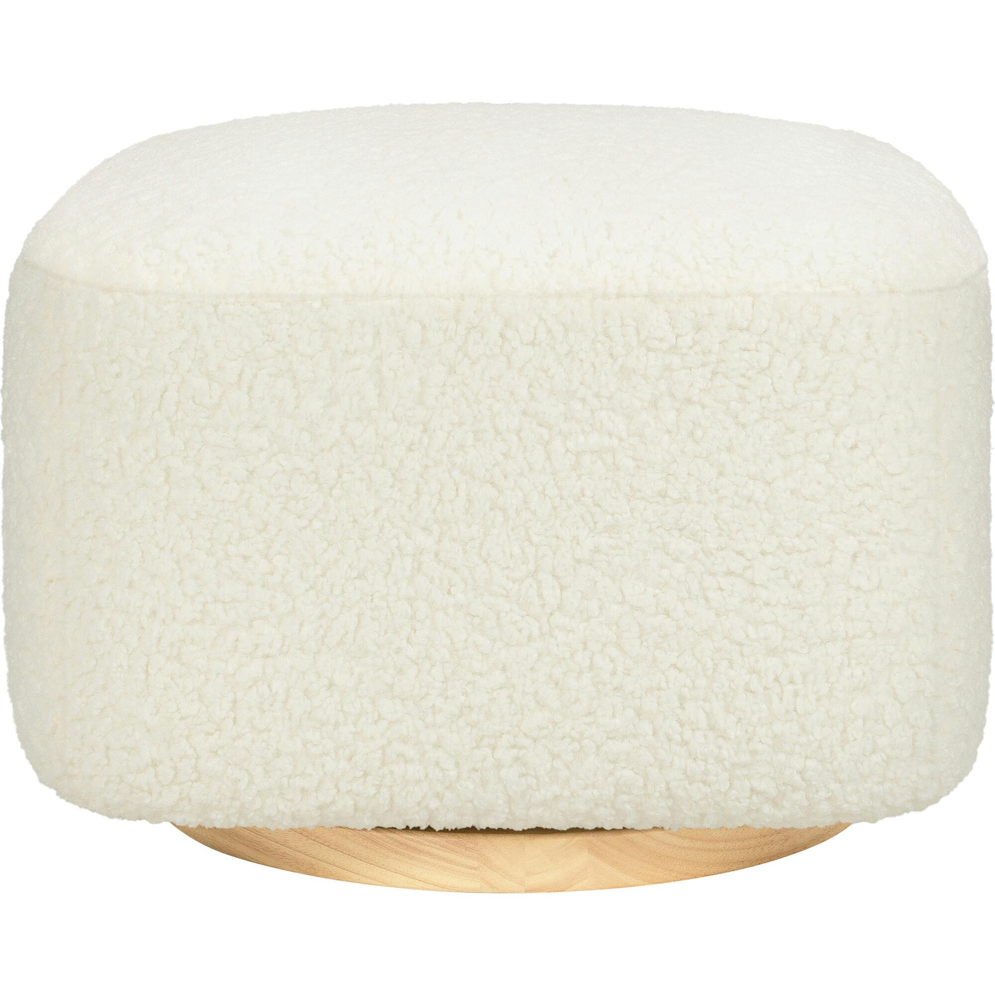 Kiwi Gliding Ottoman in Cream Shearling with Light Wood Base