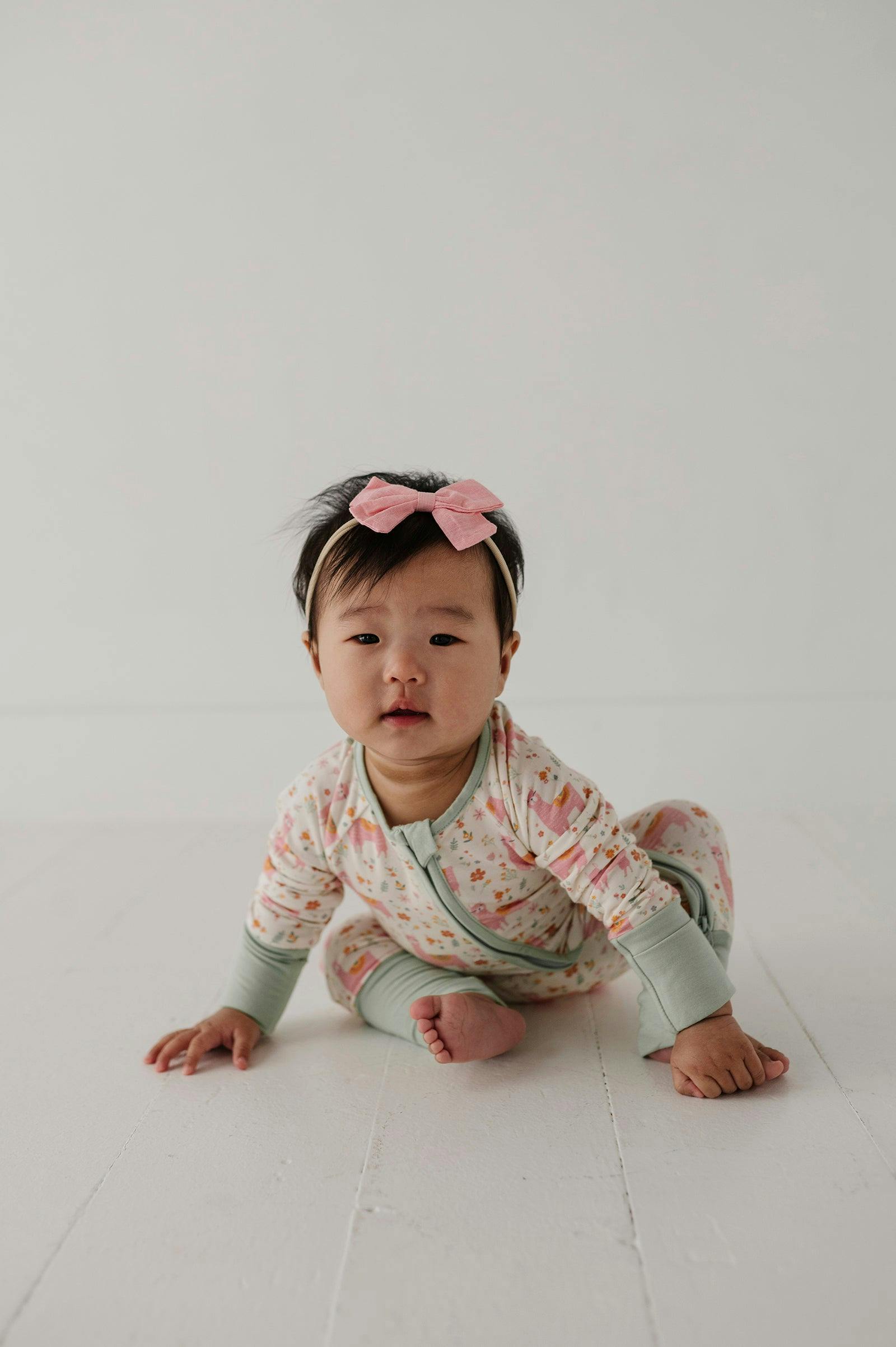 Baby Girl Long Sleeve Zip Romper in Llamas