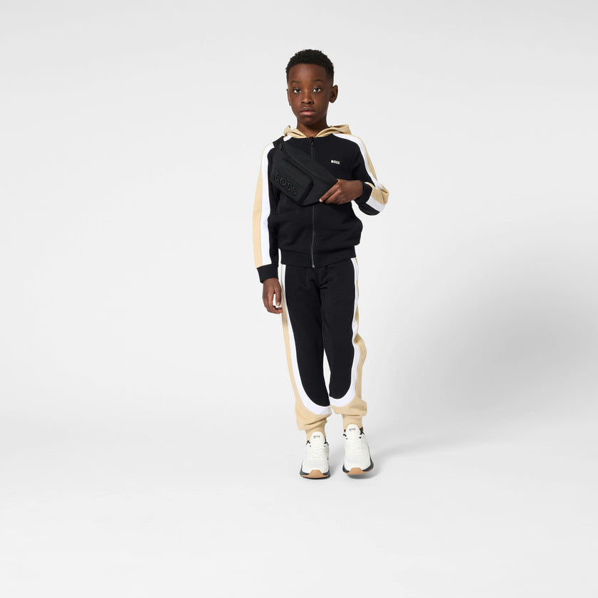 Black & Beige Color-Block Tracksuit