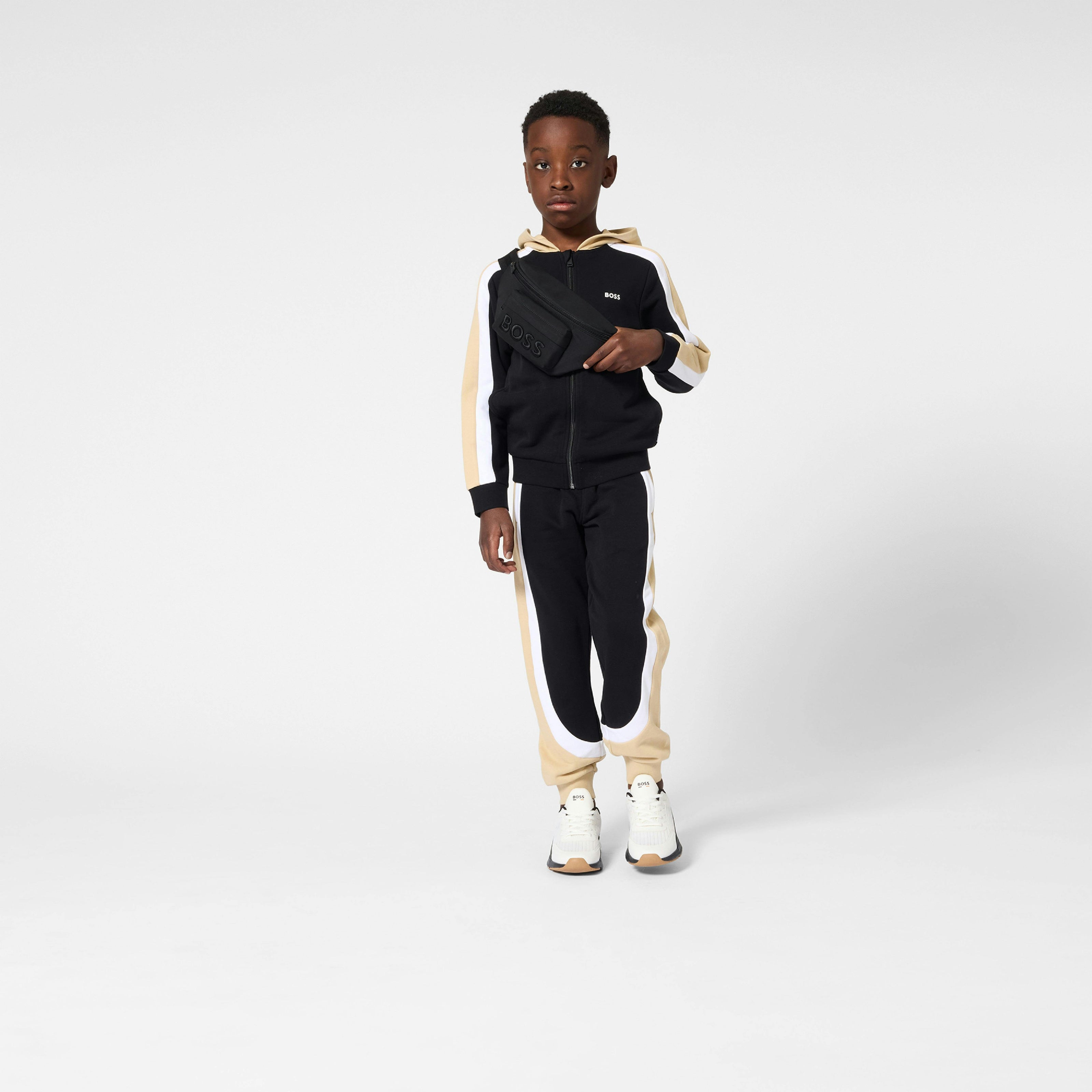 Black & Beige Color-Block Tracksuit