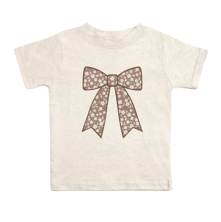 Mocha Floral Bow Patch Short Sleeve T-Shirt