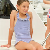 Girls Harbor Stripe Ruffle Halter One Piece