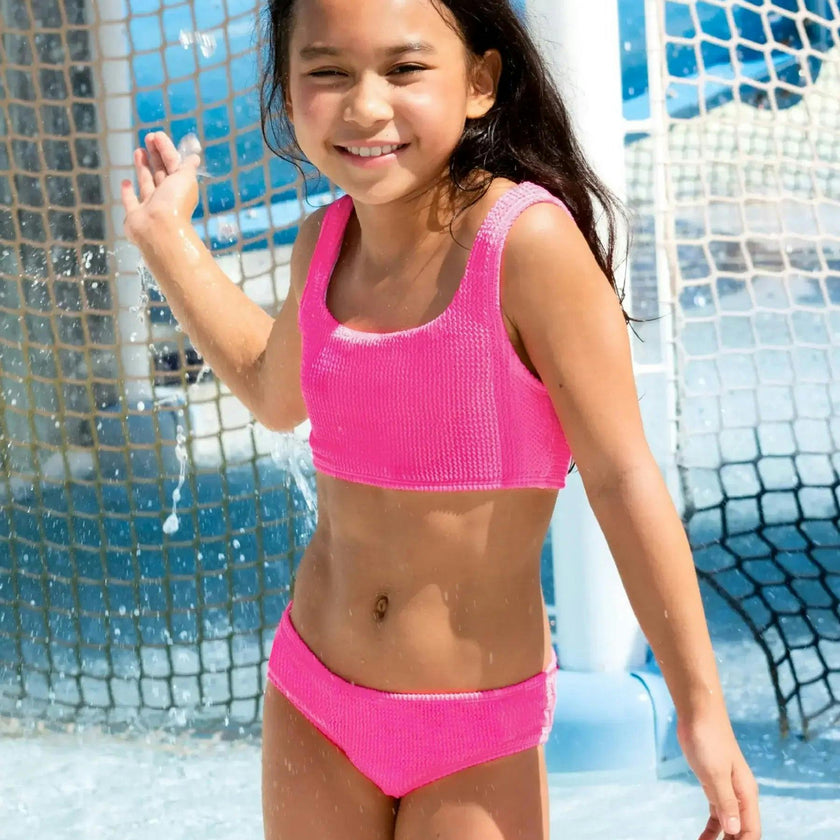Fay Crinkle Tankini Two Piece Swimsuit - Fuchsia