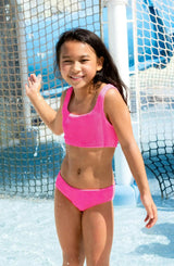 Fay Crinkle Tankini Two Piece Swimsuit - Fuchsia