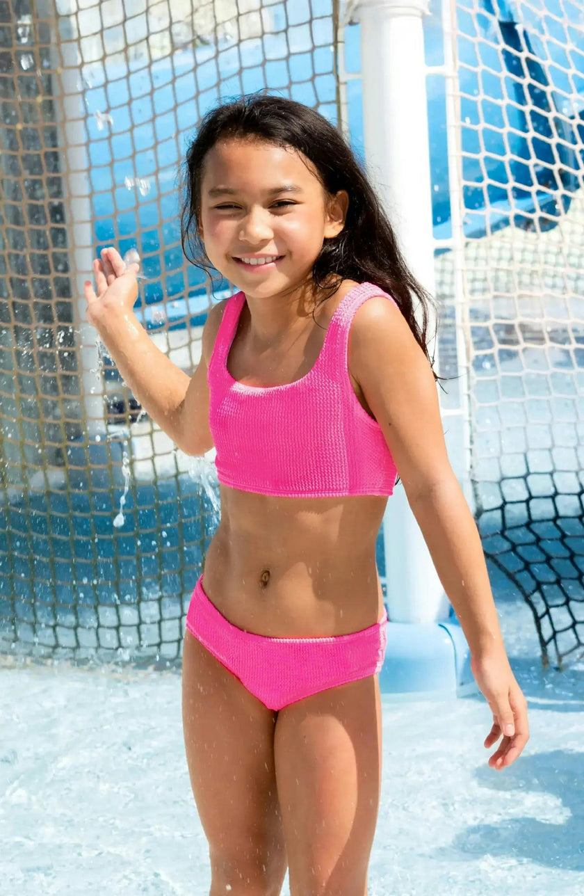 Fay Crinkle Tankini Two Piece Swimsuit - Fuchsia