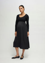 Long Sleeve Knit to Woven Maternity Nursing Midi Dress